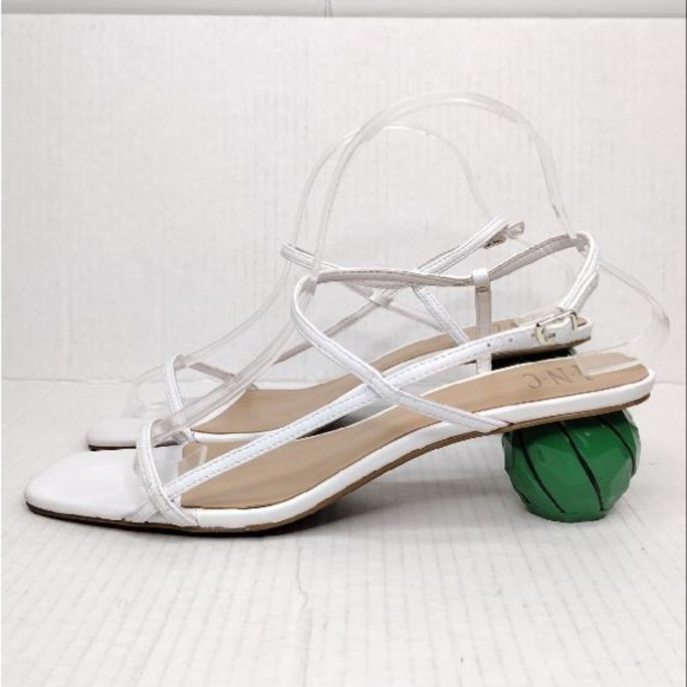 INC White Green Calise Square Toe Buckle Ankle Vacation Embellished Round Heel - Picture 2 of 15